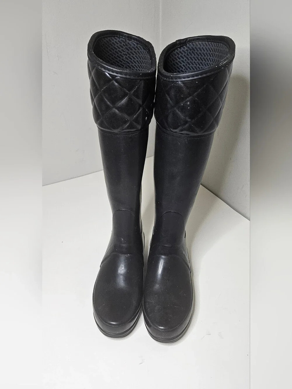 Hunter Boots Regent Rigley Quilted Riding Rain Black Rubber Women's 6